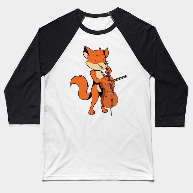 Comic fox plays cello Baseball T-Shirt by Modern Medieval Design